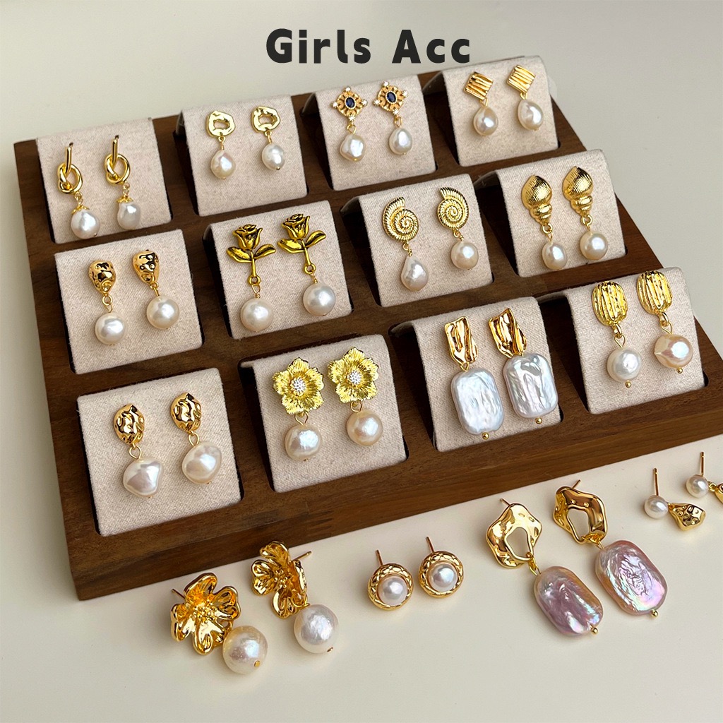 French Luxury Baroque Pearl Earrings For Women Vintage Freshwater Pearl Studs Elegant Jewelry