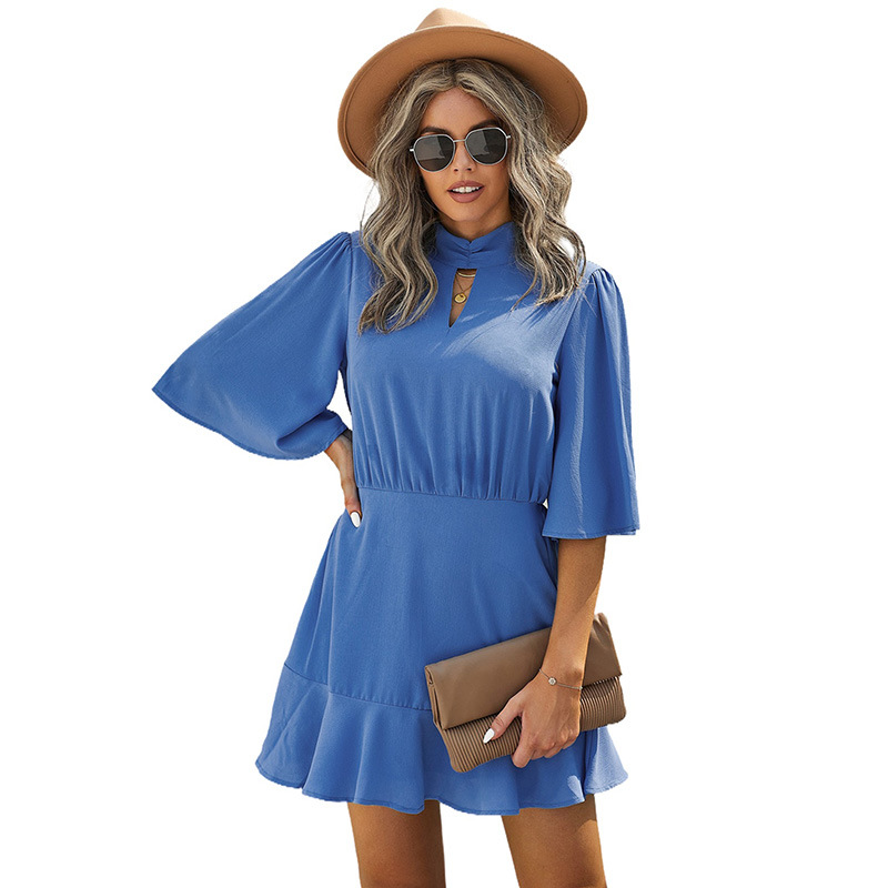 Round Neck Skirt With Hollow Back Straps And Ruffles