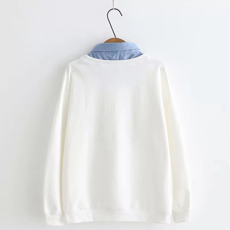 Title 14, Stitching Fake Two-piece Denim Collar Sweater Top