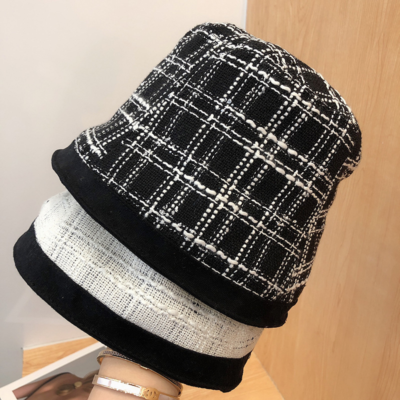 Double-sided Wearing Temperament Basin Hat Jacquard Lattice Bucket Hat Women