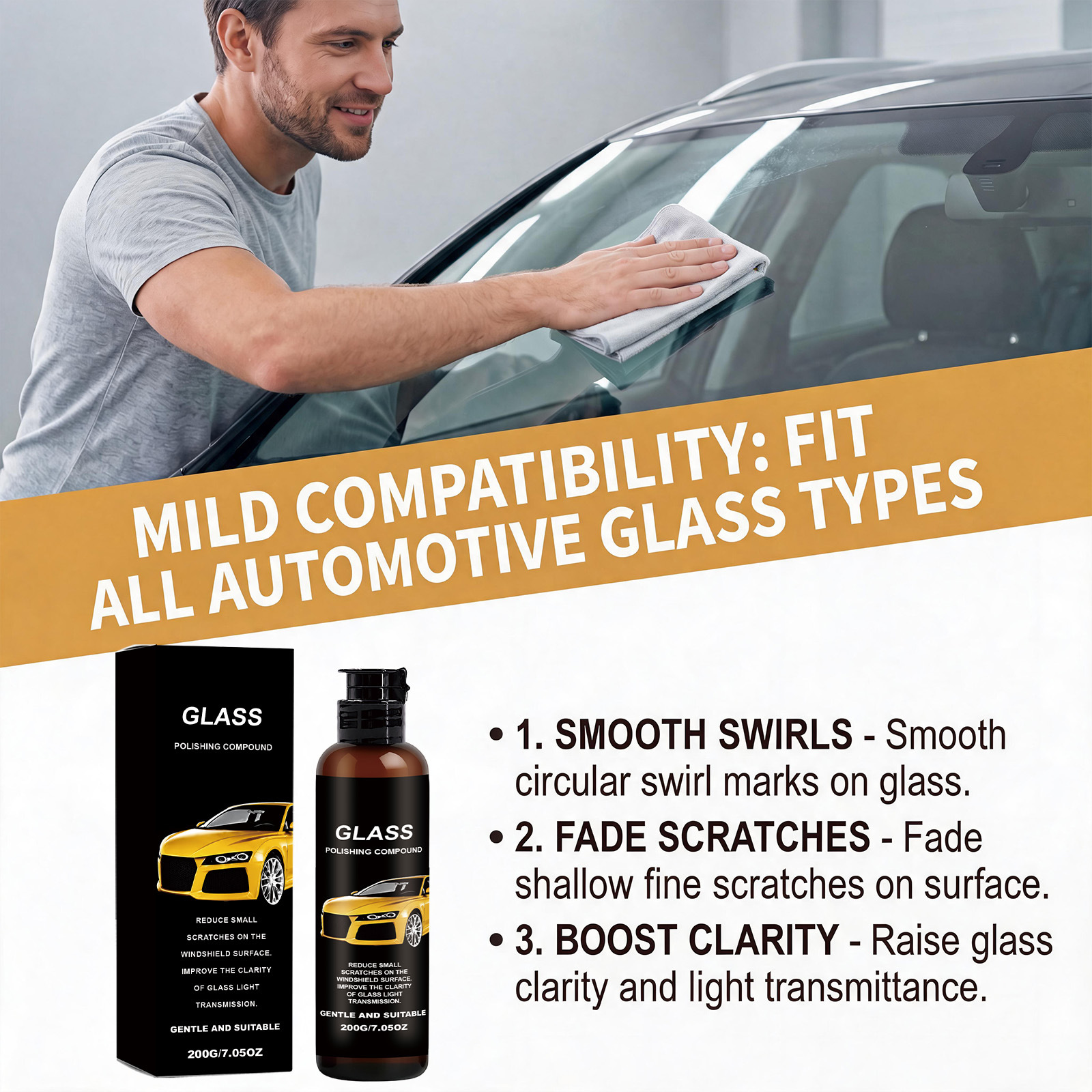 Automotive Glass Polish, Daily Car Window Maintenance, Renovation, Descaling, Stain Removal, Clear Vision Protection Agent. 6
