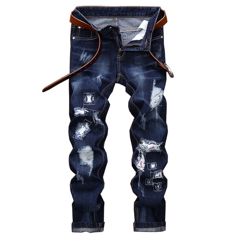 Title 7, Bestickte Jeans Herren Straight Ripped Patch He...