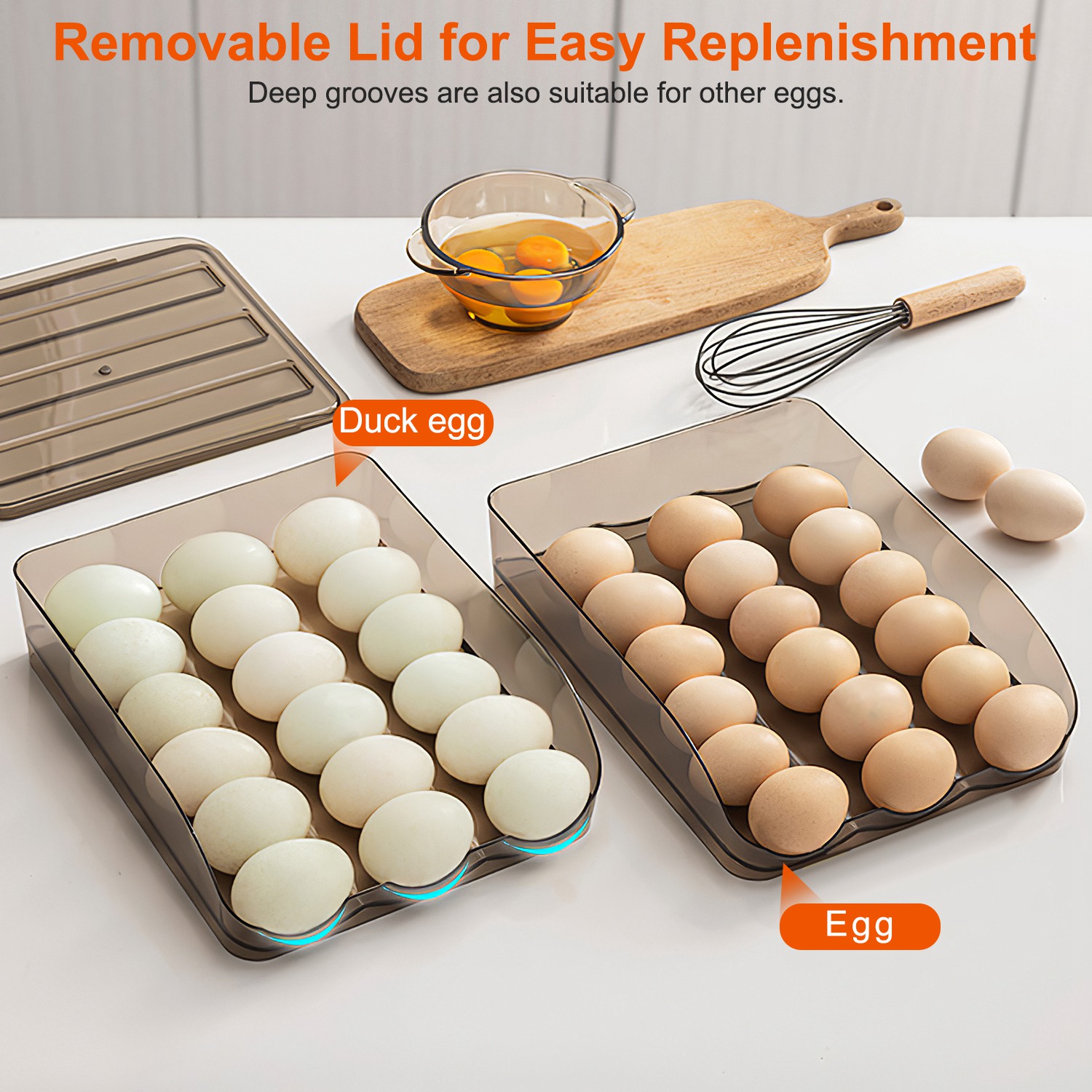 Egg Container Holder For Refrigerator Double Layer Egg Storage Box With Lid Automatic Rolling Egg Box Organizer Bin Tray Rack 36 Eggs