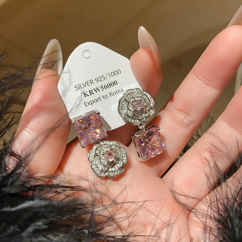 Floral Cluster Princess Rose Zircon Ring Earrings Necklace Set Luxury Elegant Jewelry 2