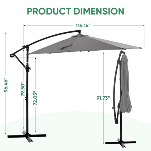 Outdoor Patio Umbrella, 10ft Offset Hanging Patio Umbrella With Aluminum Stand, 8 Ribs, UV Protection For Pool Garden Backyard Market, Gray  Shipment From Walmart — foto 3
