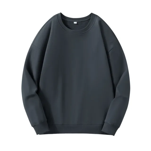 Round Neck Sweater Men's Combed Cotton Drop Shoulder Pullover Dark Night Grey - Shop at LoveMi