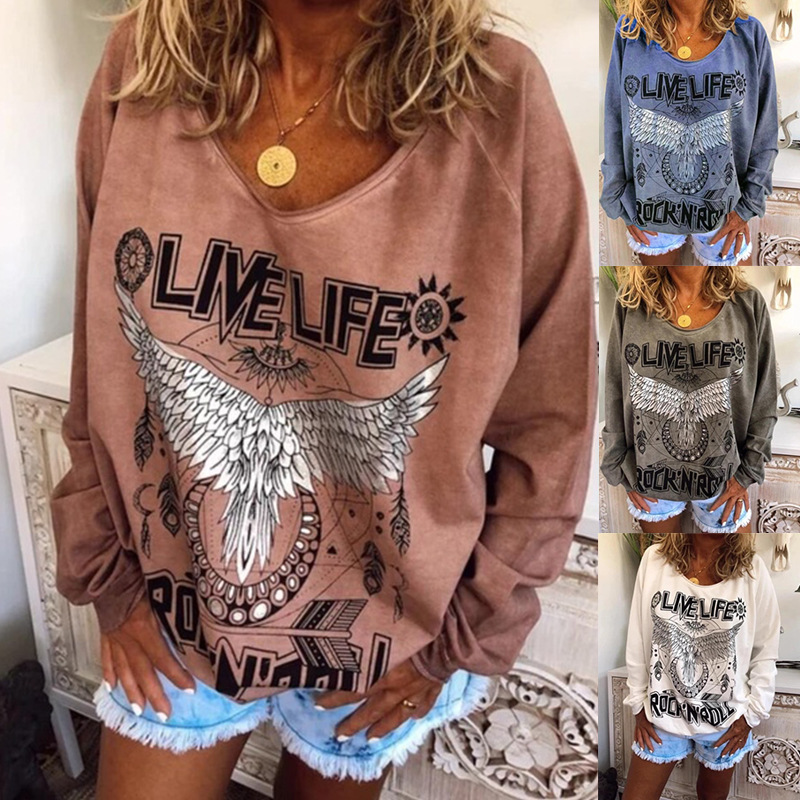 Loose Round Neck Printed Sweatshirt