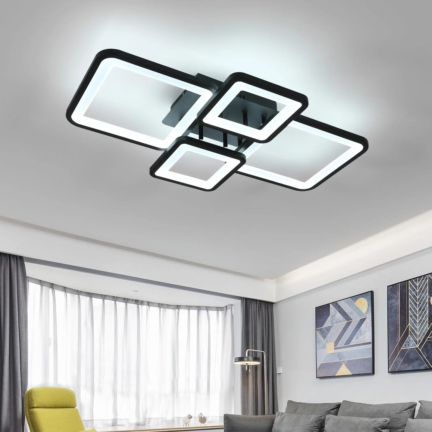 54W Modern LED Ceiling Light Dimmable Black Chandelier Living Room Romote — image 5