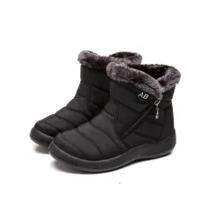 Waterproof Snow Boots Plush Warm Winter Shoes Casual Lightweight Ankle Boots - Black - View 1