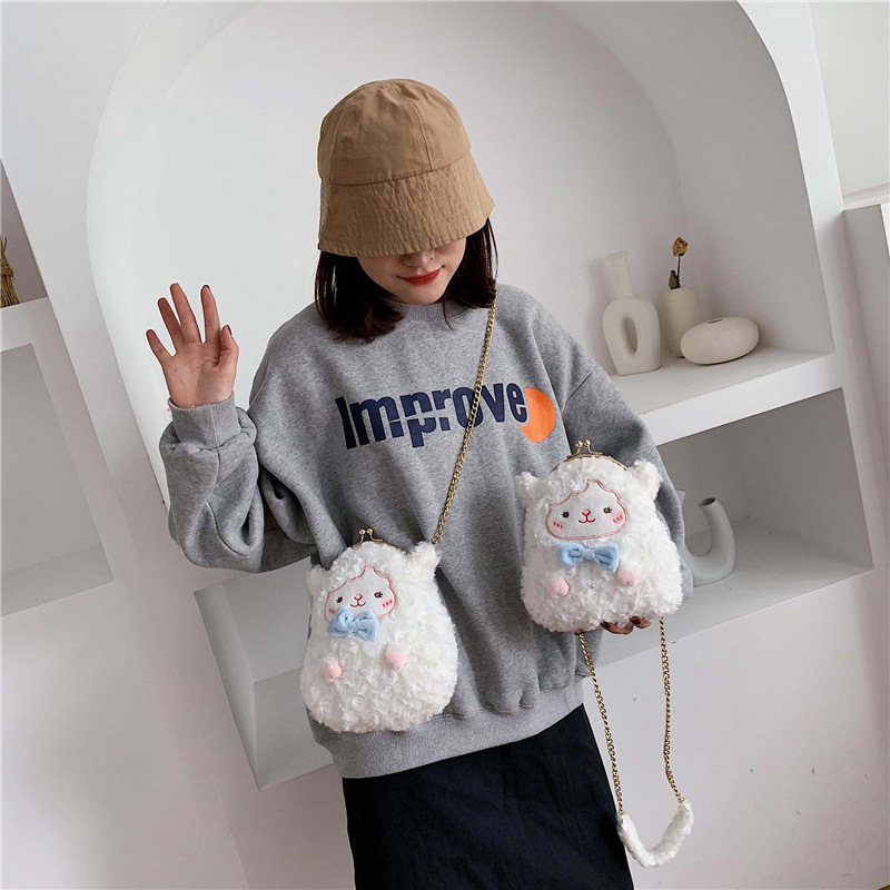Female Sheep Cute New Chain Plush Diagonal Bag