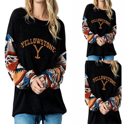 Letter Print Round Neck Long-sleeved T-shirt Women