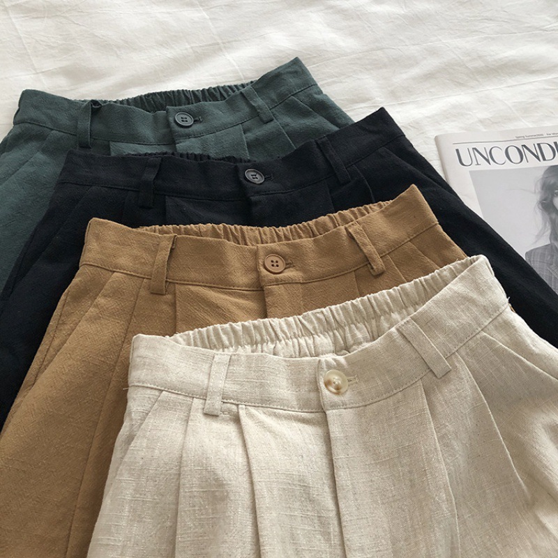 Retro High Waist Slim Linen Wide Leg Pants