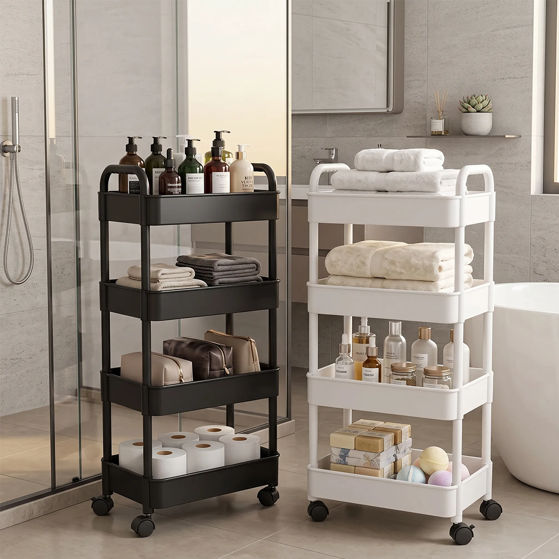 4 Tier Storage Trolley Cart On Wheels Kitchen Bathroom Laundry Narrow Space Rack 7