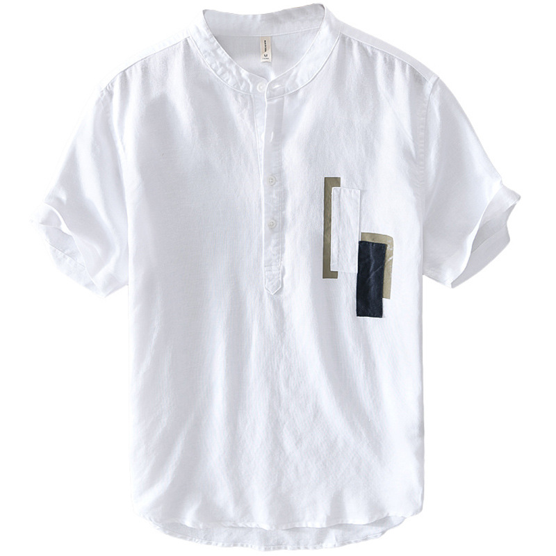 Men's Linen Stand Collar Short Sleeve Shirt