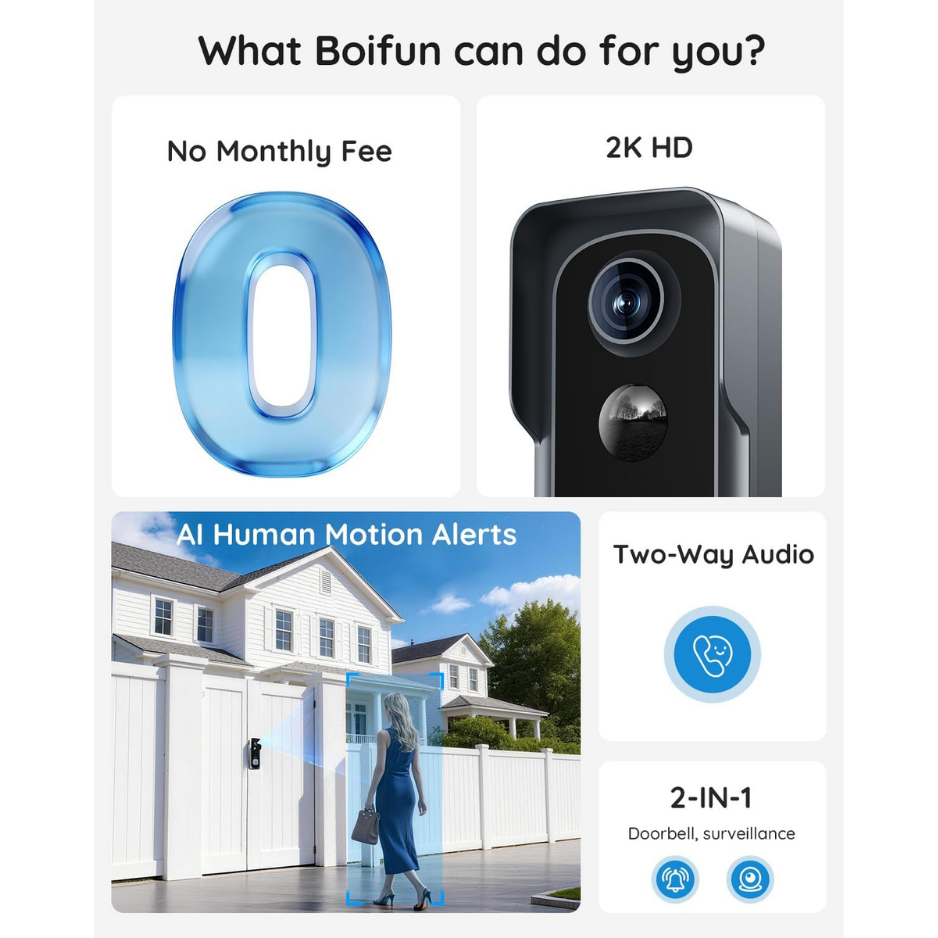2K HD Wireless Video Doorbell Camera, No Subscription Required 2