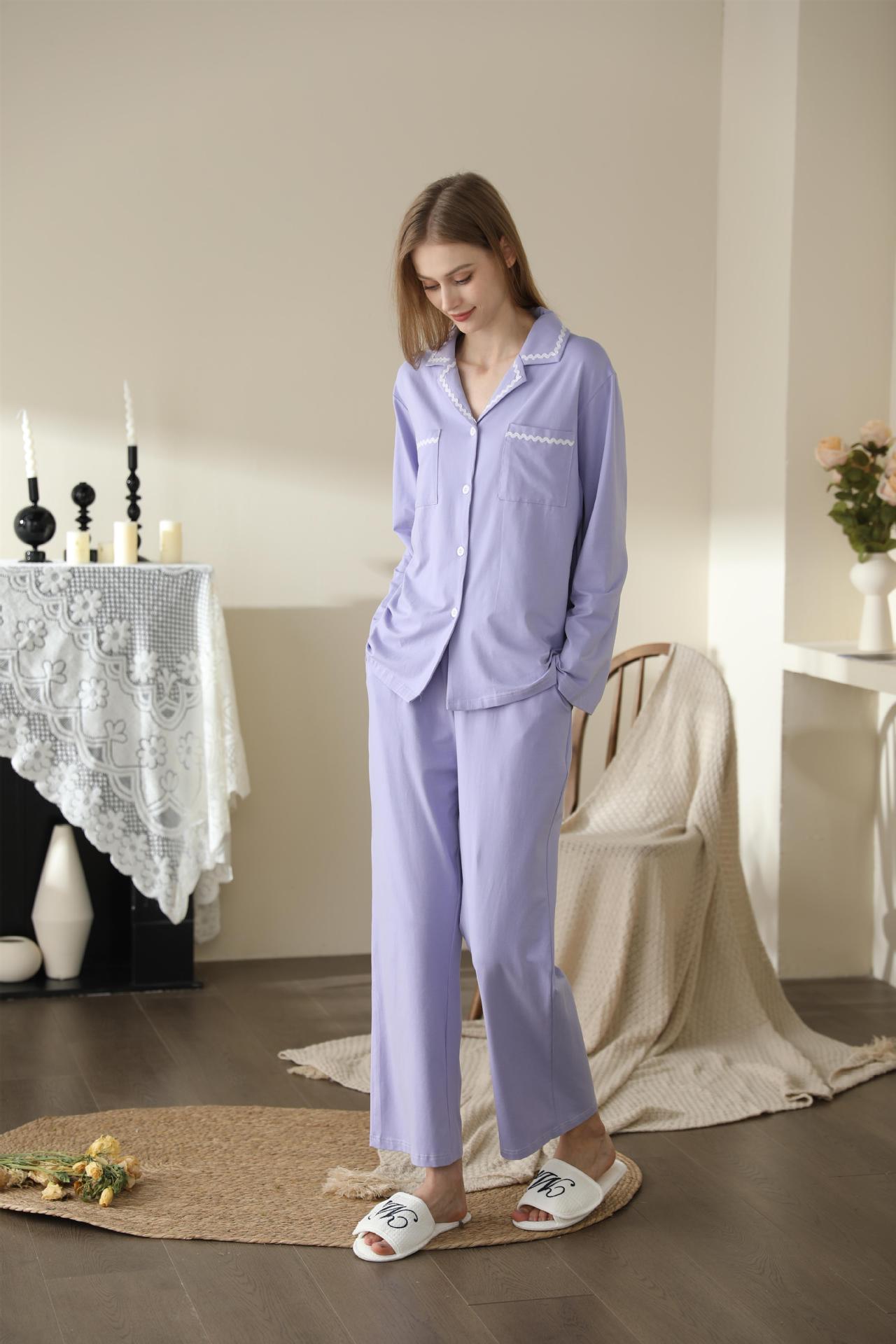 Title 2, Solid Color Cotton Long-sleeved Trousers Two-pi...