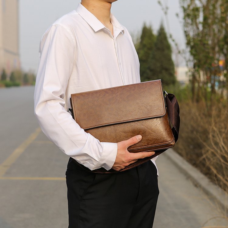 Business Casual Pu One Shoulder Diagonal Bag Multifunctional Solid Color Briefcase — foto 2