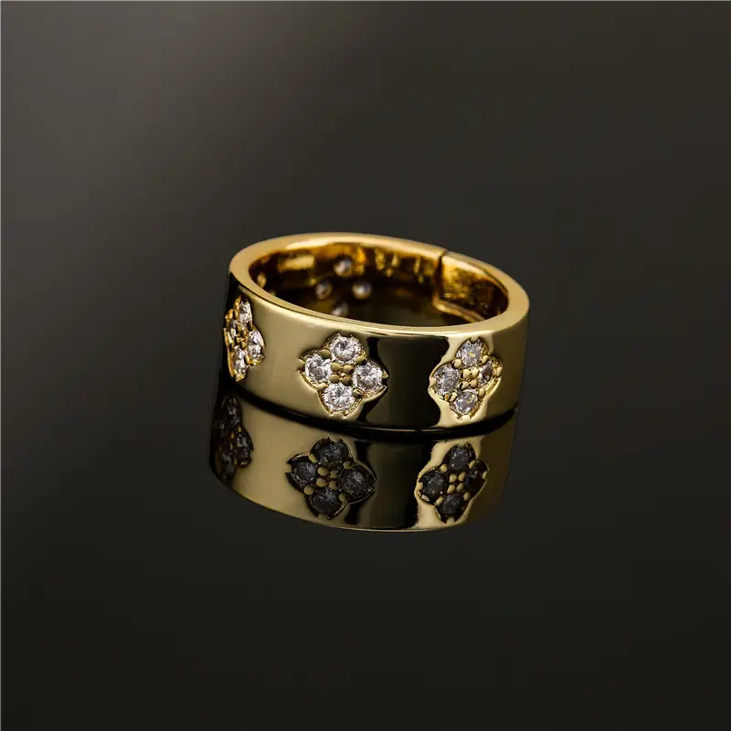 Brass Micro-gold Plated Floral Geometric Ring For Women
