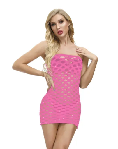 Hot Drill Sexy Lingerie Net Bag Hip Skirt Shiny Point Drill Pink - Shop at LoveMi