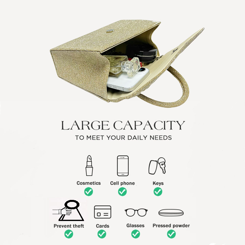 Festival Gold Crinkle Handbag - Party Must-Have Dressy Clutch, Elegant Shoulder Bag For Banquet And Evening — foto 5