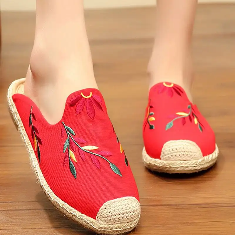 Embroidered Leaves Baotou Sandals And Slippers Women