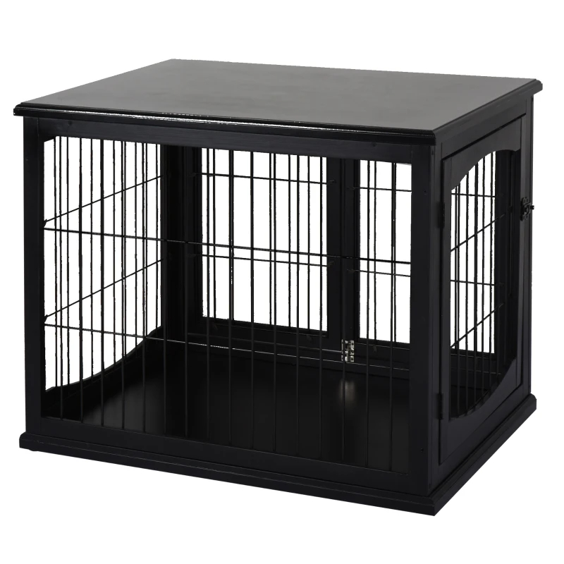 Crate Furniture, 32Small Dog Cage End Table With 2 Doors, Lockable Door, Puppy Kennel Indoor, Black