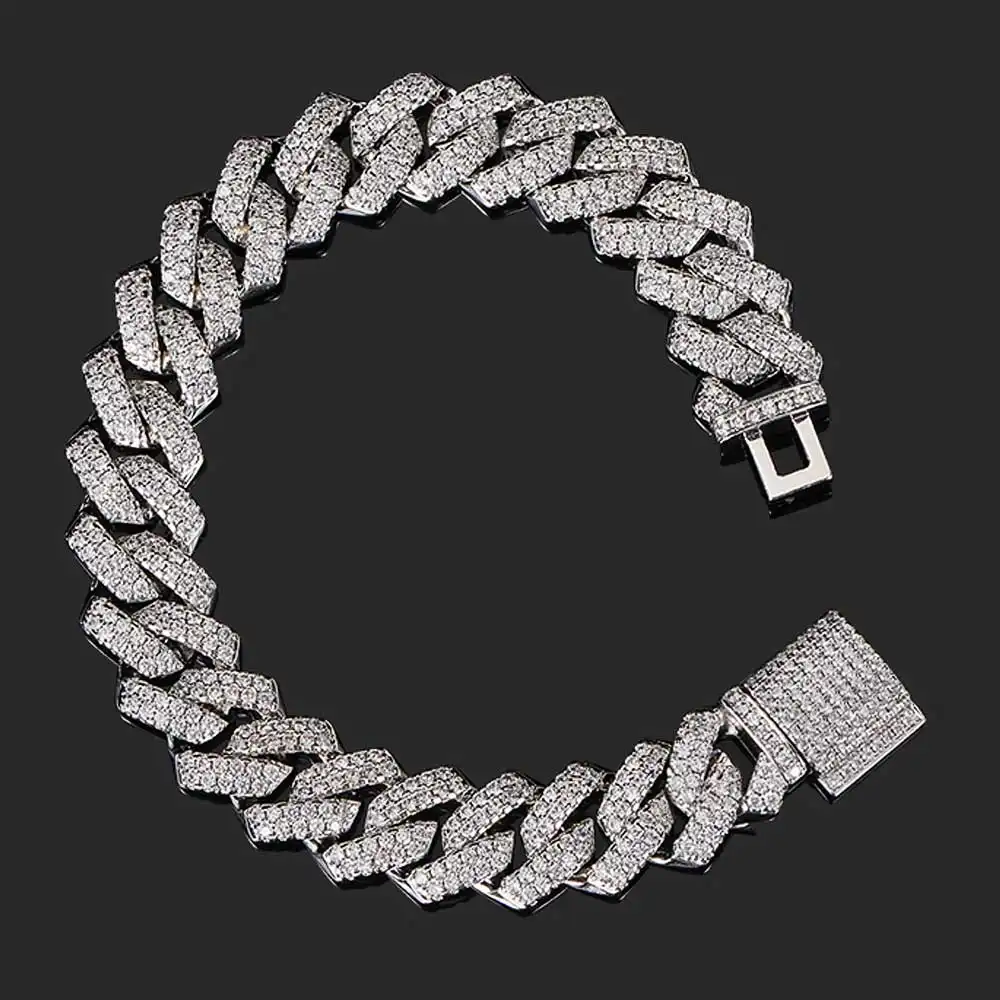 Hip Hop Necklace 14mm Double Row Bar Bracelet
