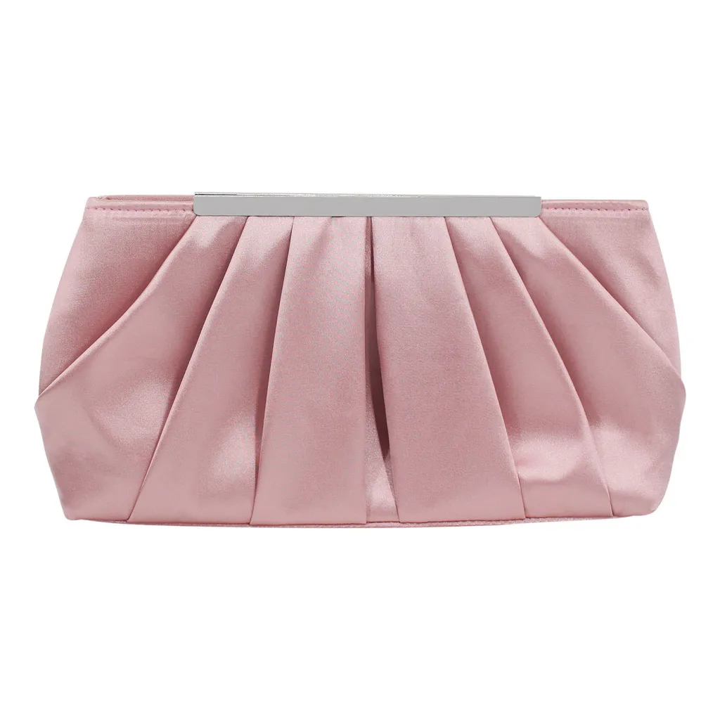 Ladies' Pleated Satin Dinner Clutch Bag - Pink