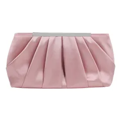 Ladies' Pleated Satin Dinner Clutch Bag - Pink - View 1
