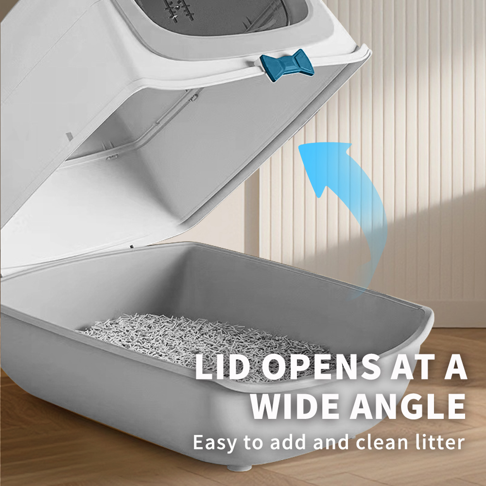 52cm Large Fully Enclosed Flip Cover Cat Litter Box, Anti-Splashing Anti-Tracking Odor Locking Cat Toilet With Free Scoop, Deodorant Pack & Bowtie