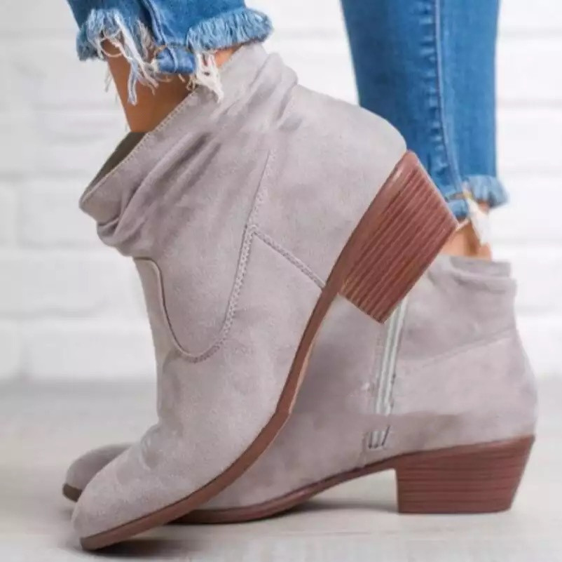 Women's Autumn Pointed Flat Bottomed Large Short Boots Grey - Shop at LoveMi