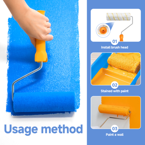 Paint Roller 9 Set Tray Rollers Soft Sleeves Brush Kit Decorating Painting Tool 16