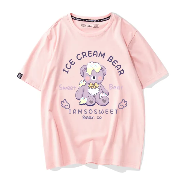 Orso T shirt A Maniche Corte Donna Allentata E Sottile Maglietta Bianca In Cotone Selvaggio Pink - Shop at LoveMi