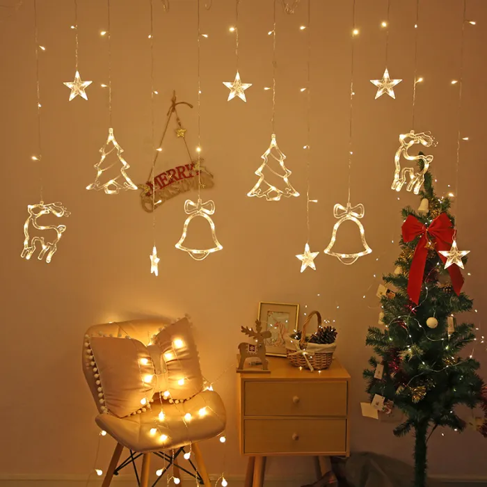 LED Curtain String Lights 3.5 m, Christmas Star, Bell and Reindeer Window Lights (110V US Plug) - detail photo 6