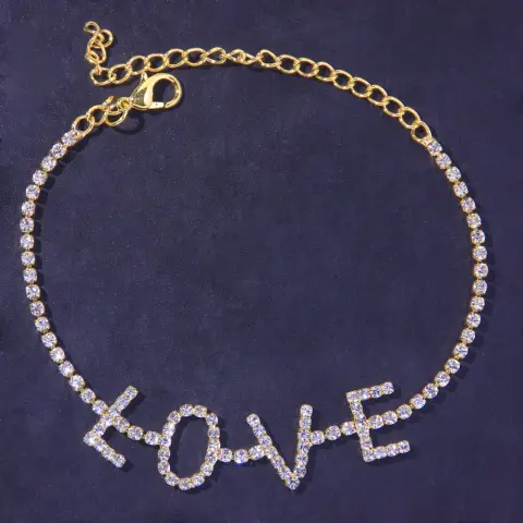 Letter Anklet LOVE Rhinestone