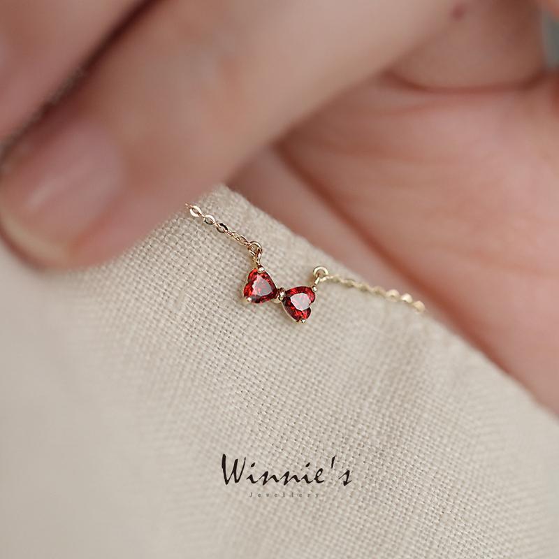 Title 1, Pomegranate Red Bowknot Sterling Silver Clavicl...