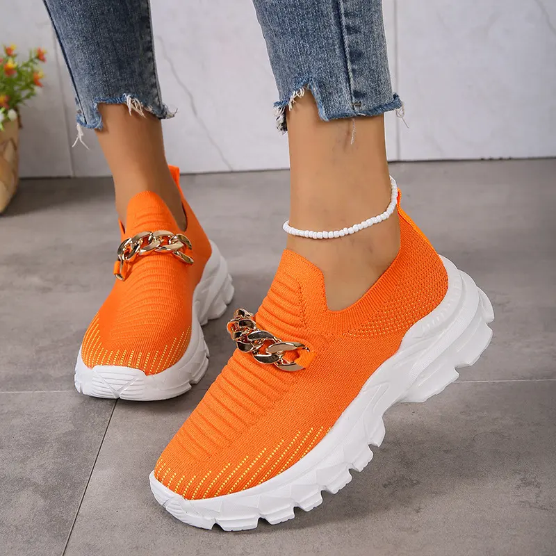 Fashion Chain Design Mesh Shoes for Women Breathable Casual