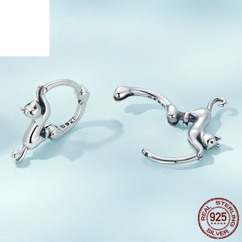 Sterling Silver S925 Cat Simple Cute Earrings
