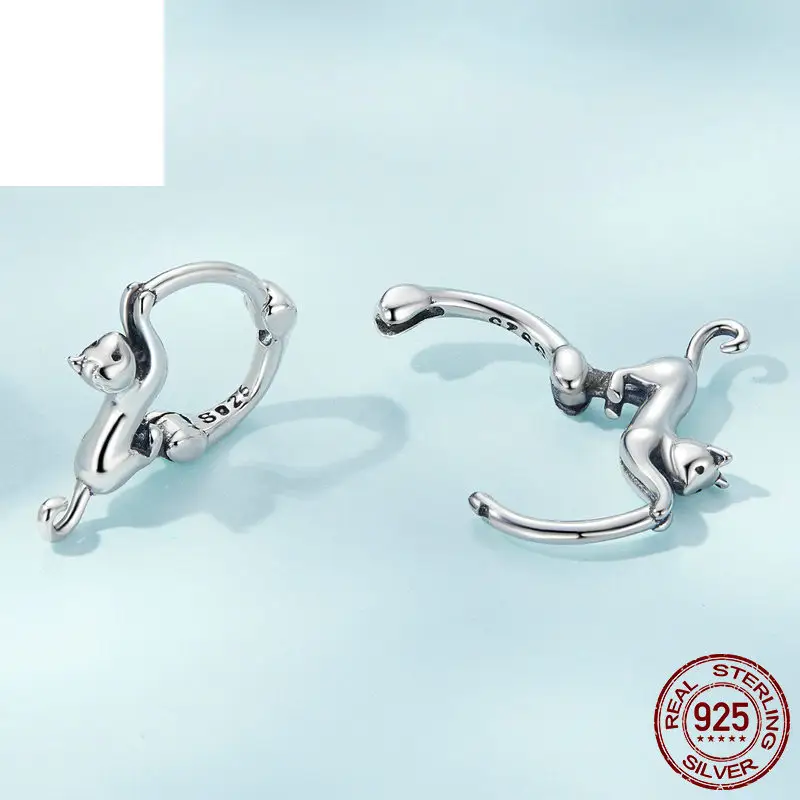 Sterling Silver S925 Cat Simple Cute Earrings
