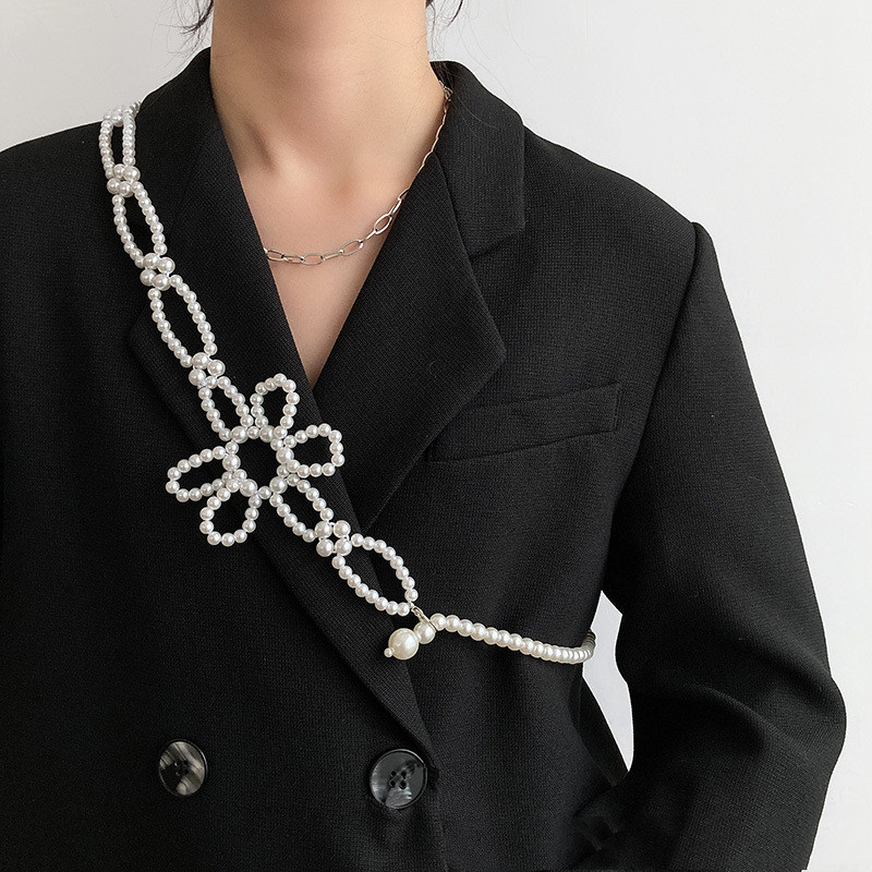 Women's One Flower Decorative Strap Pearl Waist Chain