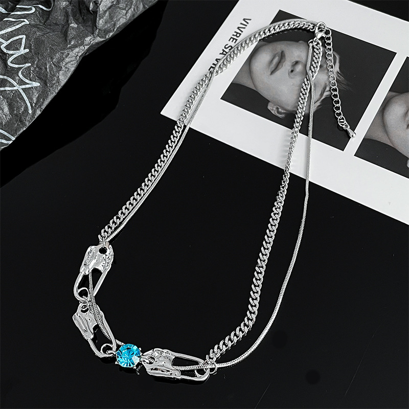 Metal Pin Stacking Clavicle Chain Geometric Irregular Multi-layer Chain Female