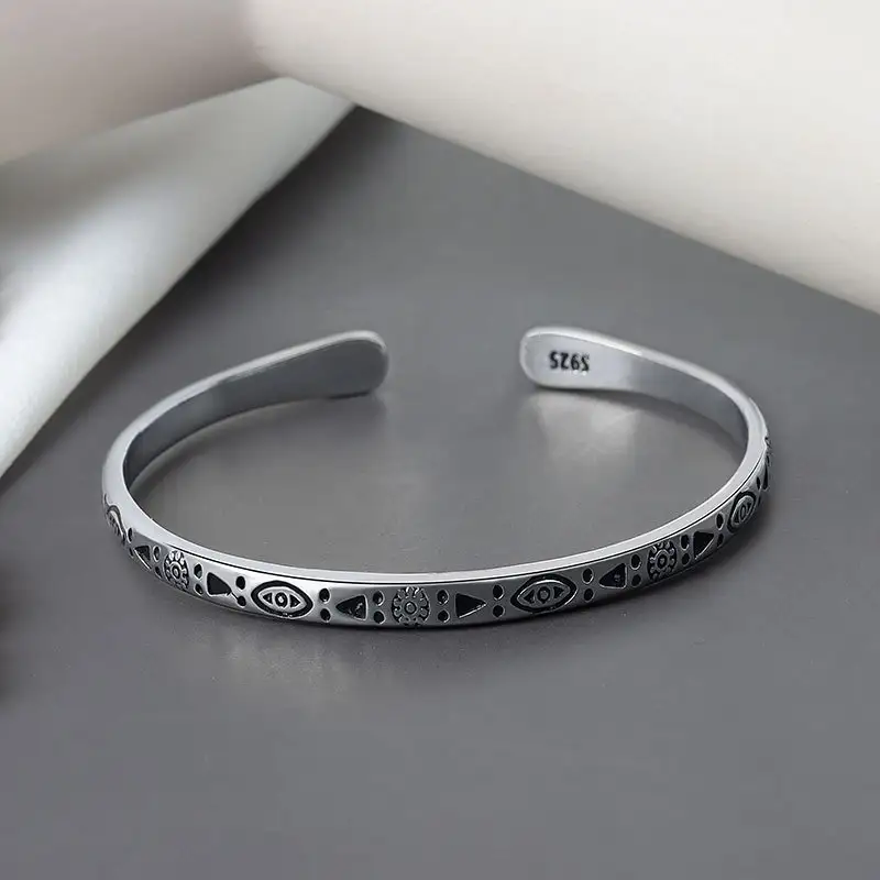 Sterling Silver Vintage Charm Bracelet Bangle For Women