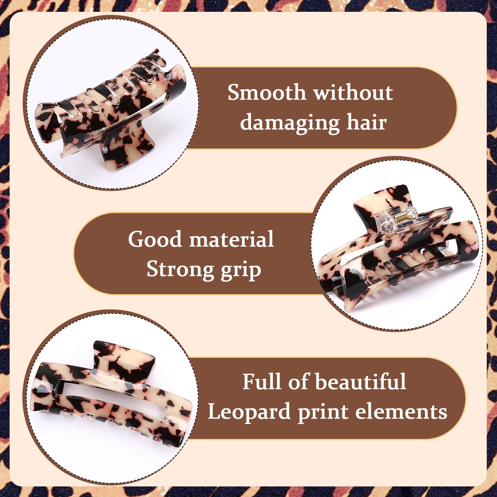 4Pcs Tortoise Hair Claw Clips, Acetate Hair Claw Clip Acrylic French Hair Banana Barrettes Jaw Clips, Stylish Hair Accessories For Women 3.15 Inch Fashion Strong Hold For Thick Thin Hair,442-9838-G14 — foto 5