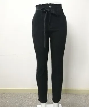 Raw edged high rise lace up jeans Black - Shop at LoveMi