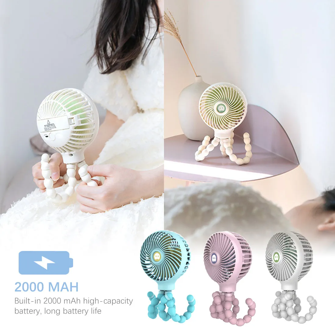 Octopus Deformed Folding Fan New USB Charging Mini Handheld Stroller Bed Small Fan Portable – image 2