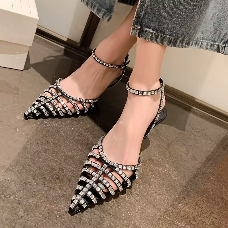 Title 6, Womens stiletto heel sandals with rhinestone d...