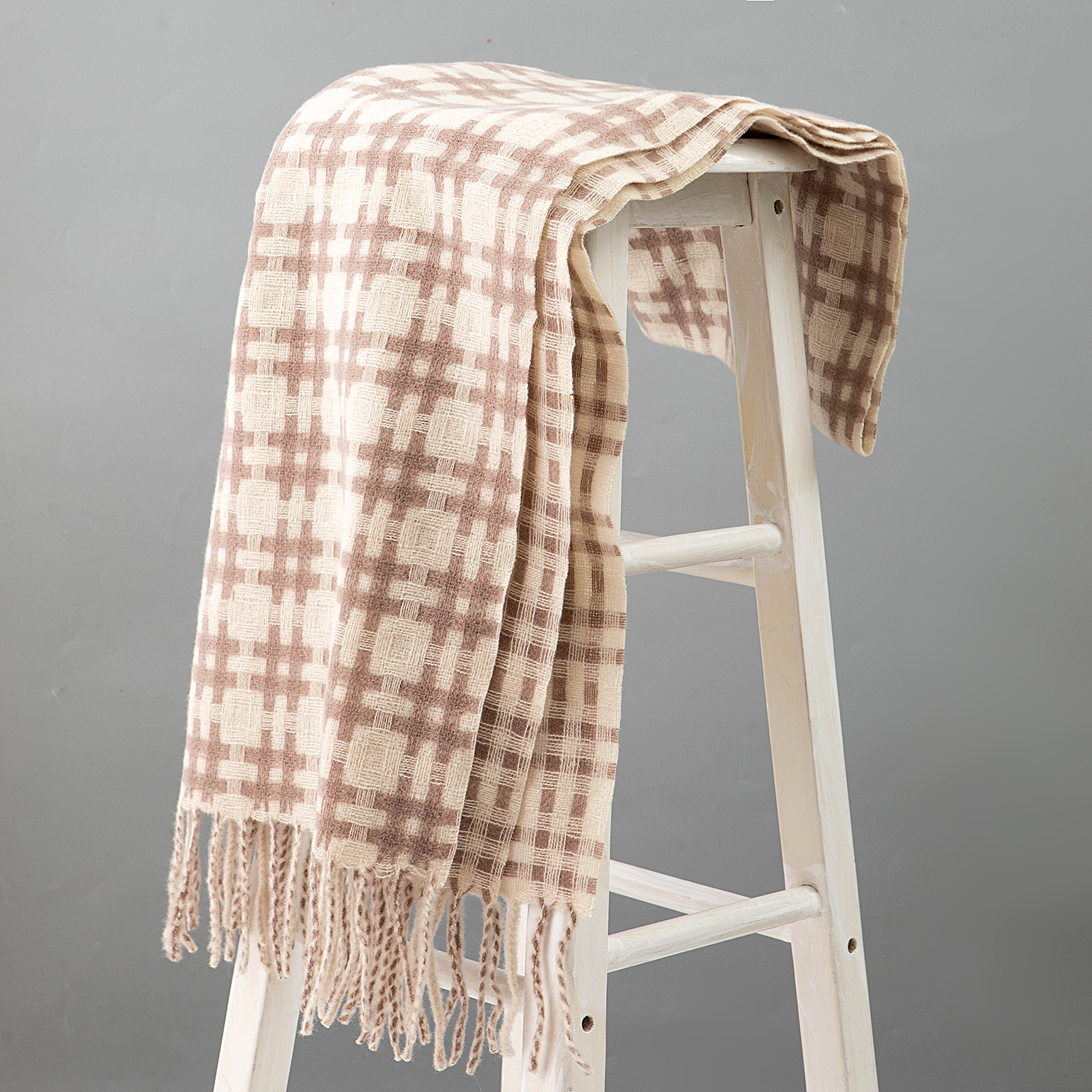 New Autumn Winter Vintage Plaid Tassel Scarf, Women Cashmere Thick Scarf Warm Shawl Wrap