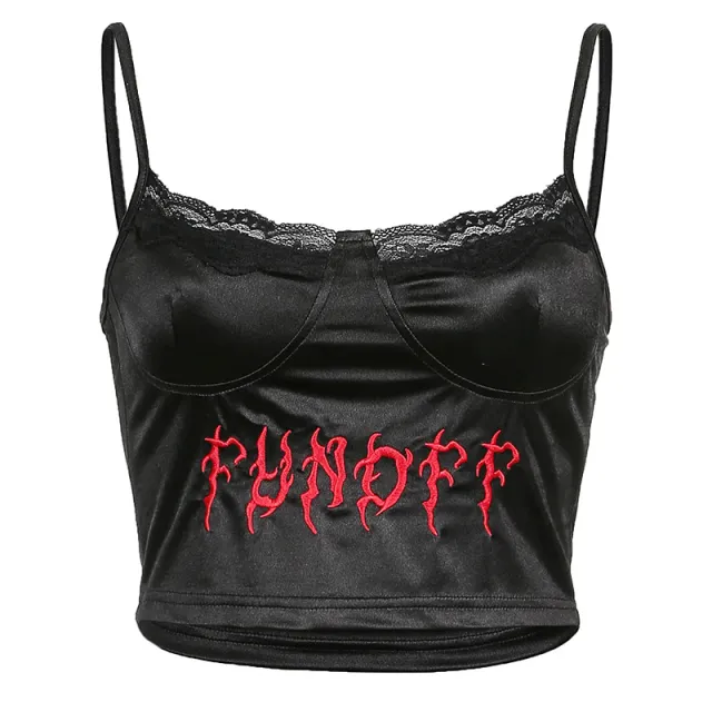 Abstract Embroidered Lace Panel Vest Black - Shop at LoveMi