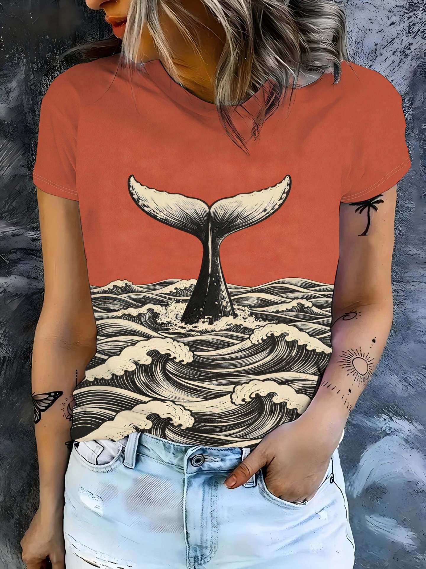 European And American Crossborder Women's 3D Retro Printed Round Neck Top Shortsleeve Tshirt