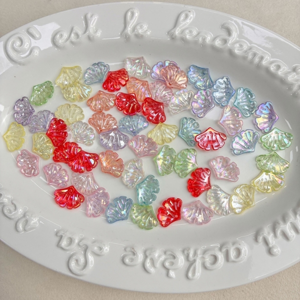 Translucent AB Iridescent Scallop Leaf Charms, Top-Hole Ribbed Acrylic Fan Pendants For DIY Hanfu Hairpins, Earrings & Necklace Drops.